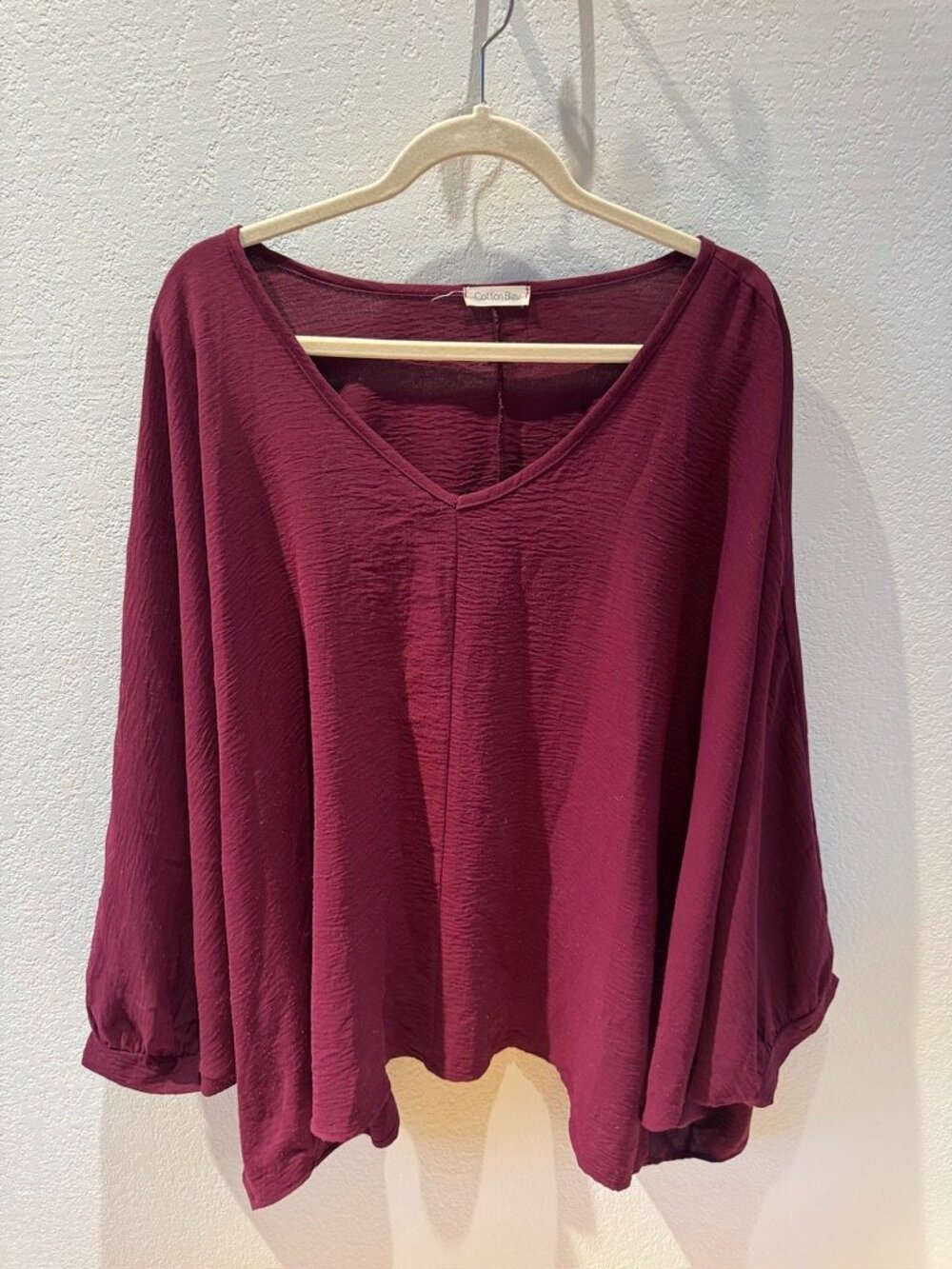 Cotton Bleu Oversized Batwing Top L Burgundy